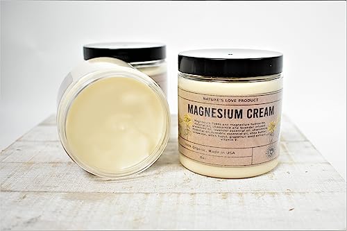 Nature's Love Product Magnesium Cream (NATURAL, ORGANIC INGREDIENTS- MAGNESIUM + ESSENTIAL OILS) all ages - tired sore muscles - muscle cramps- sleep support - US made - topical- dry sore feet