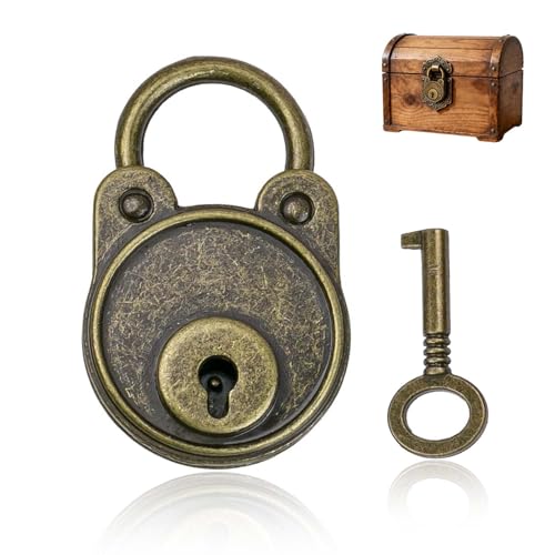 Nevoluxer Vintage Vorhängeschloss mit Schlüssel | 4,8x3x1 cm Bronzedeko | Für Tagebücher, Schmuckkisten & Geschenkboxen | Mini-Schloss mit 1,5cm Bügel | Rustikaler Verschluss