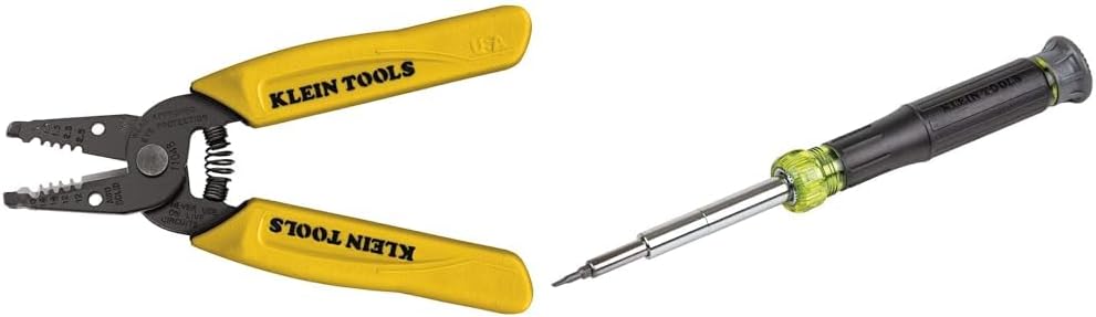 Klein Tools 11048 Dual Wire Stripper Cutter for Solid Wire & 32314 Electronic Screwdriver, 14-in-1 with 8 Precision Tips, Slotted, Phillips, and Tamperproof TORX Bits, 6 Precision Nut Drivers