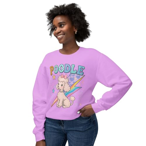 Retro Poodle Pastel Lightning Sweatshirt – Unisex Lightweight Comfort Colors Crewneck with Vintage Dog Graphic Aesthetic2