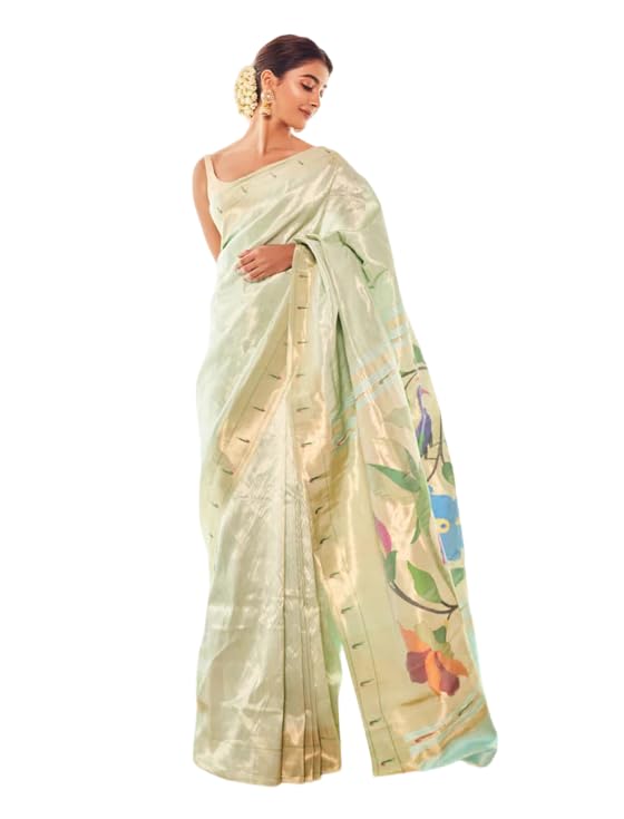 Image of Jaanvi fashion Women's Paithani Silk With Zari Jacquard Work Saree With Blouse Piece (aarna-parrot-green)