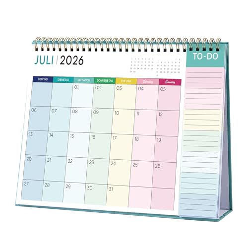 Tischkalender 2026 2027 - Kalender 2026 2027 18 Monatskalender von Juli 2026 bis Dezember 2027 Tischkalender mit Aufgabenliste 26.7 x 21.8 x 7.8 cm - Pastellfarben