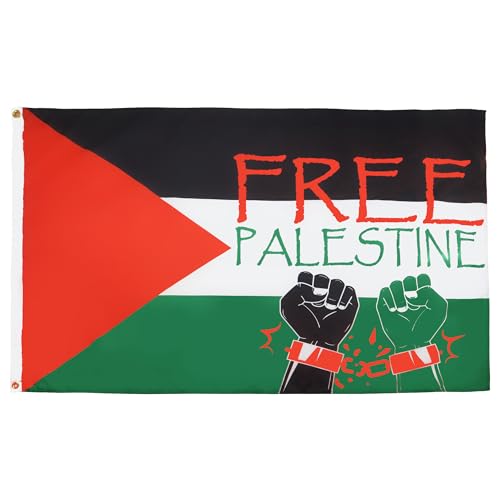 AZ FLAG, Free Palestine With Handcuffs Flag, 3x5 Ft, 100D Polyester Palestinian Banner with Two Metal Grommets