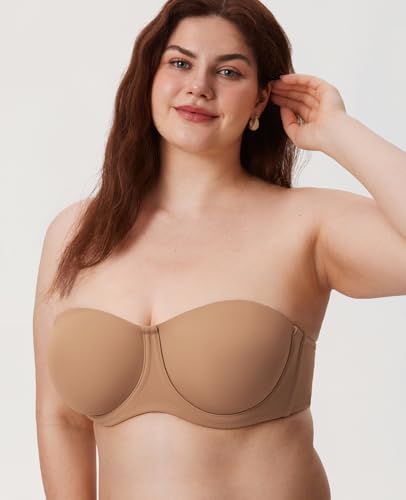 Image of DELIMIRA Confishape Strapless Full Coverage Plus Size Bra | Bandeau bra, Underwire, No Padding Unlined, for Women