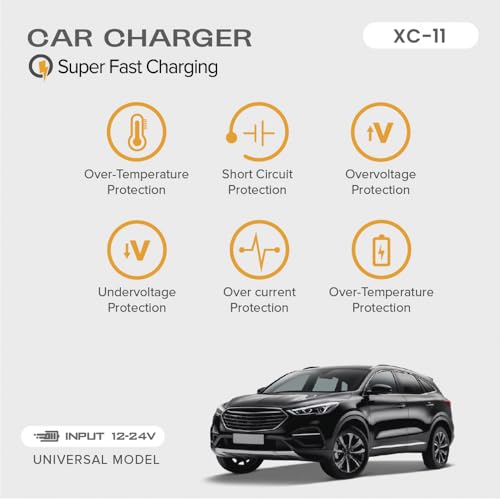Image of Stellar Drive XC-11 4-in-1 Car Charger 90W, Built-in Retractable USB-C Cables, USB-C PD 30W + QC 3.0, Super Fast Charging, Compact Car Phone Charger iPhone Android Tablet GPS - Matte Black