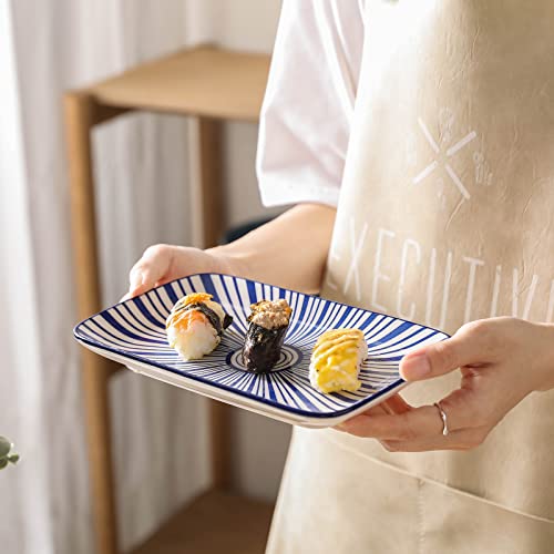 Selamica Ceramic 9.5 Inch Large Rectangular Salad Plates, Dinner Plates, Pasta Dessert Plates Serving Platters and Trays for Appetizer, Sushi, Fruit, Set of 6, Assorted Colors