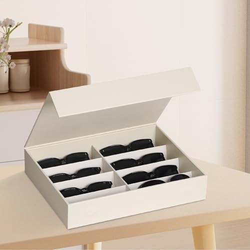 Image of AUTOARK Leather 8 Slot Sunglasses Organizer,Eyeglasses Holder for Men Women,Multiple Glasses Display Case,Beige,MKAW052