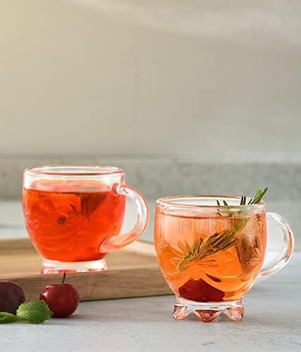 Image of ANKUL Premium Glass Coffee Mug Tea Cups Set of 2-150 ML, Transparent, Glass Cups Set for Coffee, Green Tea, Herbal Tea, Lemon Tea, Milk Cup, Hot /Cold Drinks Cups (Flower, 2)