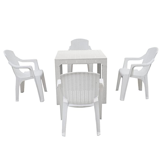 SkyGlamour Supreme Mark Set of 4 Chairs with Summit Dining Table for Home | Office | Garden | Indoor and Outdoor Use (Color: Milky White; Qnt: 5 Pcs.)-image-2