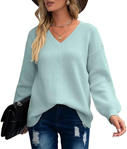 Womens Sweaters Women Casual V Neck Pullover Knitted Tops Loose Fashion Sweater Color Block and Solid Color 1 Womens Sweaters Women Casual V Neck Pullover Knitted Tops Loose Fashion Sweater Color Block and Solid Color