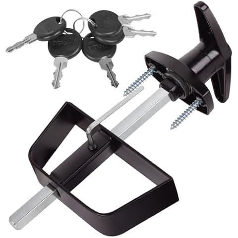Shed Door Latch T-Handle Lock Kit with 5 Keys,BTEOBFY 5-1/2" Stem Storage Barn Shed Door Hardware Lock Set for Playhouses, Chicken Coops,Camper (Black) Cover