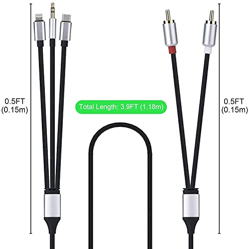 Enbiawit Lightning To Rca Cable Audio Aux Adapter,3 In 1 6.6Ft/2M Audio Cable,Rca To 3.5Mm Cable,Usb C To 2 Rca Audio Cable,For Power Amplifier, Car, Home Theater, Speaker And More #TOP1