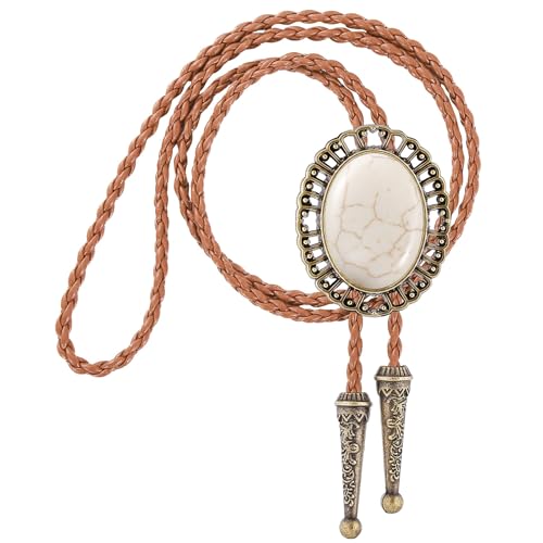 Image of Jeilwiy Bolo Tie for Men Real Stone Westwern Cowboy Ties Silver Bolos Women Leather Necktie Gift for Birthday Christmas
