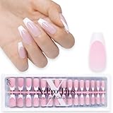 SXC Cosmetics French Tip Press On Nails 150 Pieces in 15 Sizes Ultra Fit with Pre-applied Tip Primer and Base Coat, No Need to File Fake Nails for Nail Art DIY X-Pro Tips (P120-M Coffin)