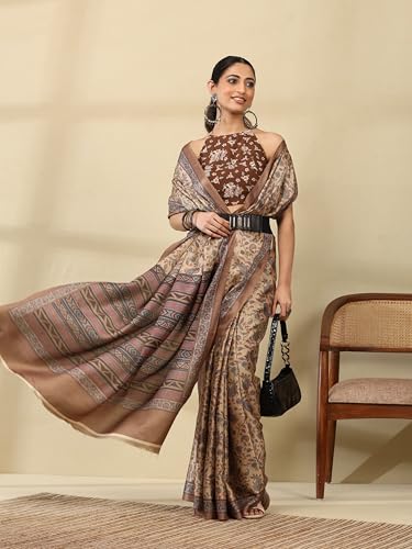 Image of Garden Vareli Pashmina Saree With Unstitched Blouse Piece