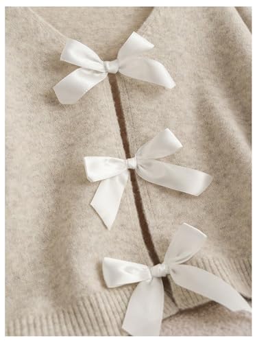 GORGLITTER Women's Plus Size Bow Cardigan Sweaters Tie Front Fall Trendy Cute Long Sleeve Knit Tops3