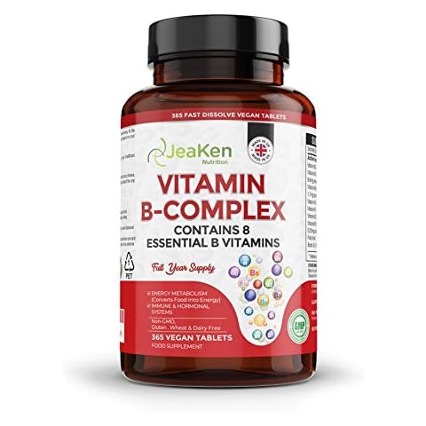JeaKen - Vitamin B Complex HIGH Strength - 365 Vegan Tablets - 1 Year Supply- 8 Essential High Strength B Vitamins Women and Men- Vitamin B12 Supplement- Vitamins B1 B2 B3 B5 B6 Biotin and Folic Acid Cover