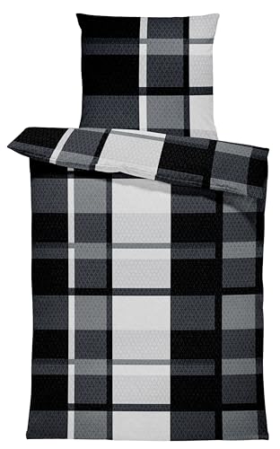 one-home 4 teilig Winter Bettwäsche 135x200 cm Kariert grau schwarz...