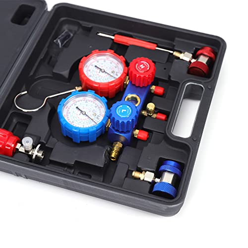 2 vías de montaje de aire acondicionado para R410A/R134A/R536A/R536G/R636G Manómetro Set Gauge Auto Refrigerante Manifold Medidor con 1 manguera de 5 m