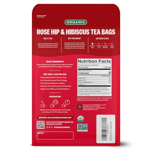 Image of FGO Organic Rosehips Tea, Eco-Conscious Tea Bags, 100 Count, Packaging May Vary (Pack of 1)