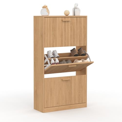 IDMarket - Meuble à Chaussures 18 Paires Juliette 3 Portes Lattes tasseau Bois Coloris chêne