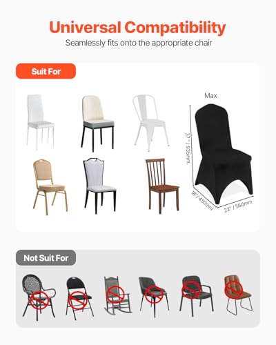 Image of VEVOR 50 Pcs Black Chair Covers Polyester Spandex Stretch Slipcovers for Wedding Party Dining Banquet Arched-Front Chair Covers