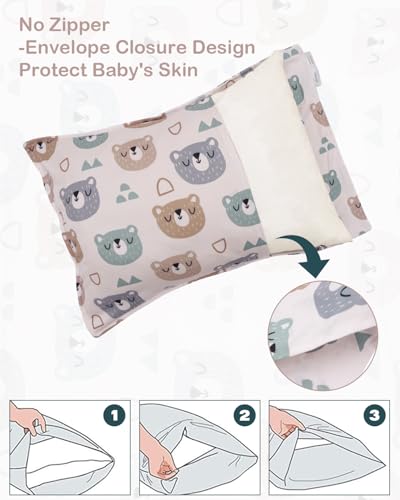 Image of ALVABABY Toddler Pillowcases 2 Pack Organic Cotton Fit 13 inchx 18 inch or 12 inchx16 inch Kids Pillow Cover Envelope for Girl Boy Travel(Pillowcase Only)