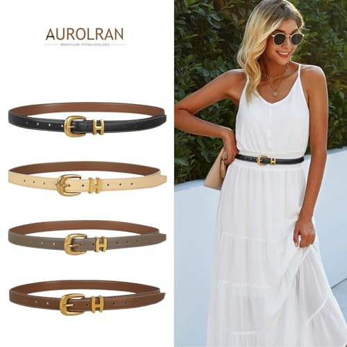 Image of Aurolran Women's Leather Belt with Buckle - Ideal for Dresses, Jeans, and Coats