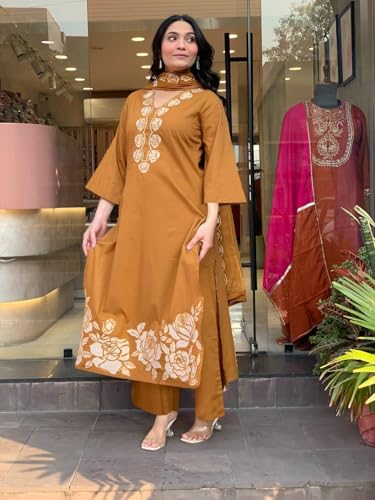 Image of ANNI Designer Women Embroidered Straight Kurta Palazzo Dupatta Set Rayon Viscose Kurti Pant Set Ladies Ethnic Wear for Office Festive Daily Use