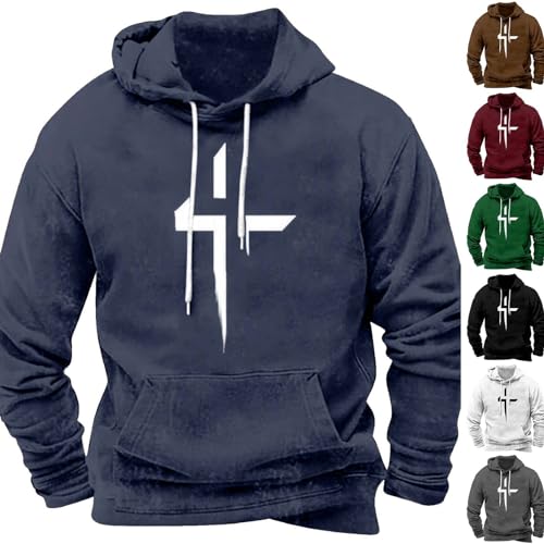 Mens Hooded Sweatshirt Cross Print Long Sleeve Retro Solid Pullover Sweatshirt Fall Winter Warm Graphic Hoodie Tops3