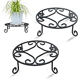 PROWORX 2 Pack 10” Diameter Metal Outdoor Plant Stand Indoor, Black Heavy Duty Potted Holder, Round Anti-Rust Wrought Iron Flower Planter Pot Display Stands for Home Garden