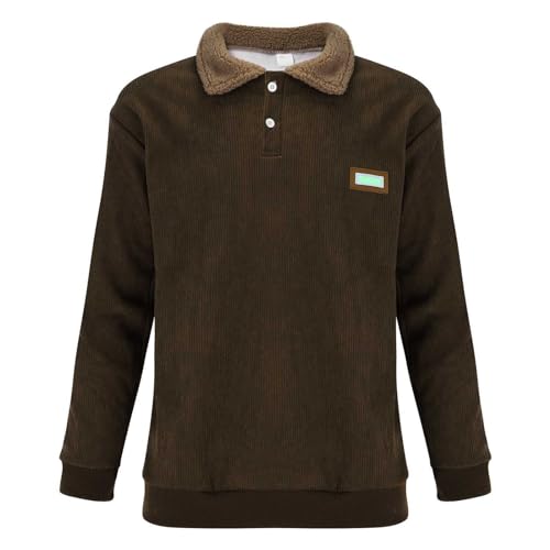 Men's Vintage Corduroy Polo Shirts Fleece Sherpa Pullover Sweatshirts Long Sleeve Button Up Cozy Winter Shirt Jacket