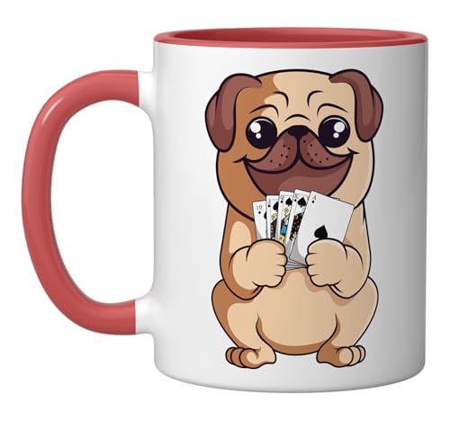 Poker Pug Dog Playing Cards Mug Red/White