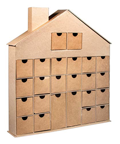 Rayher Adventskalender Haus, Pappmaché, 36x6,5x40cm, FSC Recycled 100%, Adventskalender zum Befüllen, Schubladenschränkchen zum Bemalen und Dekorieren, 67341521