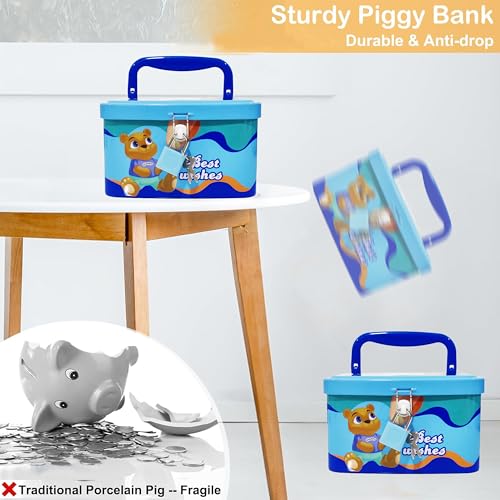 Image of FunBlast Money Saving Tin Coin Bank with Handle, Lock and Key, Piggy Bank for Kids, Gullak for Kid, Birthday Return for Boys & Girls, Money Bank, Coin Box for Kid (A-Multicolor)