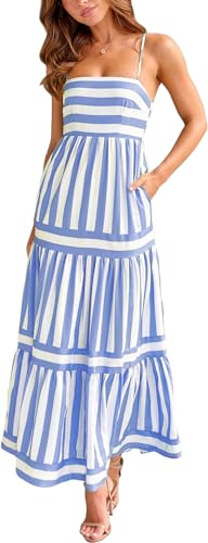 Image of Women Spaghetti Strap Flowy Long Dress Boho Floral Square Neck Maxi Dress Summer A-Line Dresses for Beach Vacation