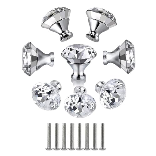 Image of Clear Glass Crystal Cabinet Knobs /Glass Dresser Knobs Pack of 8 (30mm) (Chrome Diamond knobs)