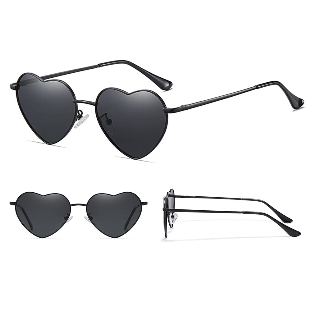Polarisiert Herzform Sonnenbrille Damen Herren Hippie Herz Brille Vintage Liebe Sonnenbrille für Festival Party Gold Metallrahmen mit UV400