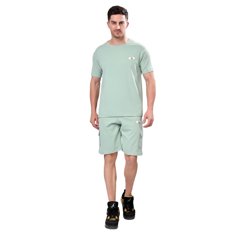 Men Half Sleeve Solid Green Knitted Co Ord Set Regular Fit Stretchable Cord Set With Drawstring Waist Soft Fabric Casual Style-image-18