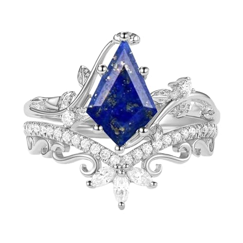 1CT Kite Cut Gemstone Wedding Ring Set for Women, Solid 10K 14K 18K Gold Bridal Ring Sets with Diamond Art Deco Leaf Engagement Promise Rings 2pcs Jewelry Gift for Her