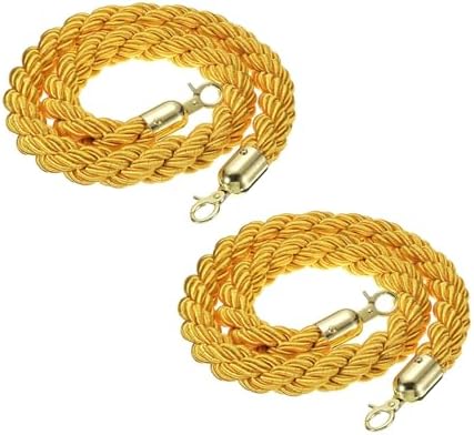 VIP Twisted Queue Rope Barrier with Gold Hooks - 3ft Braided Hemp Stanchion Rope for Event Management, Elegant 2-Color Options, Ideal for Post & Wall Mounting