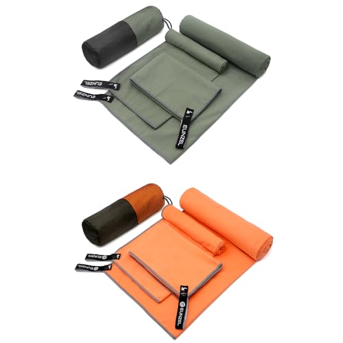 Eunzel 2-Pack Microfiber Camping & Travel Towels, 3 Sizes