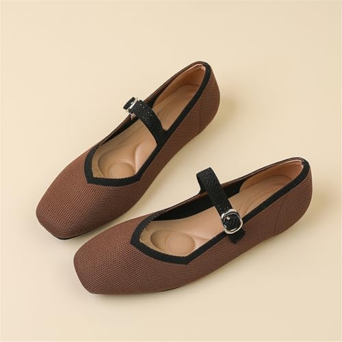 Women Mary Jane Flat Shoes Slip On Square Toe Knitted Washable Comfortable for Work Dressy Daily Wear with Ankle Strap3