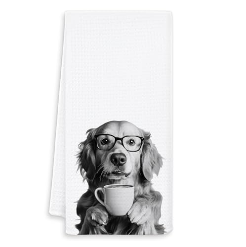 OSLYSOF Funny Coffee Golden Retriever Kitchen Towels, Gifts for Golden