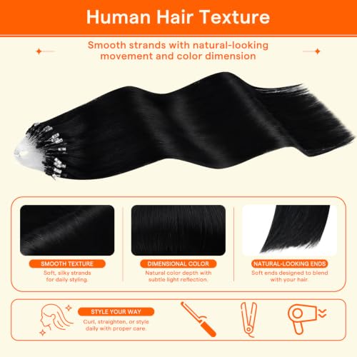 Image of Full Shine Micro Link Human Hair Extensions, 24 Inch 50g 50s Jet Black
