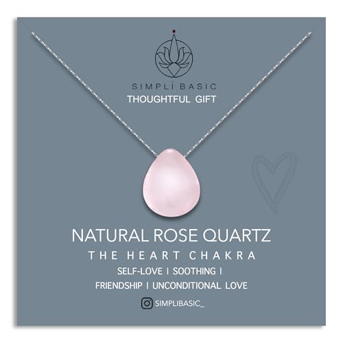 Image of SIMPLÍ BASIC Silver Teardrop Rose Quartz Pendant Necklace/Silver Jewellery for Women/Natural Healing Stone Charm/Presented in Gift Box