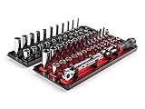 TEKTON 1/4 Inch Drive 12-Point Socket and Ratchet Set with Rails and Trays, 57-Piece (5/32-9/16 in., 4-15 mm) | SKT03302