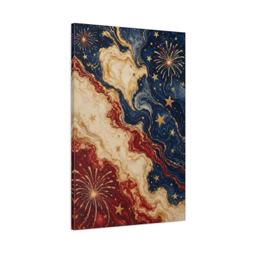 Toile feux d'artifice abstrait rouge blanc bleu grand format vertical 60x90