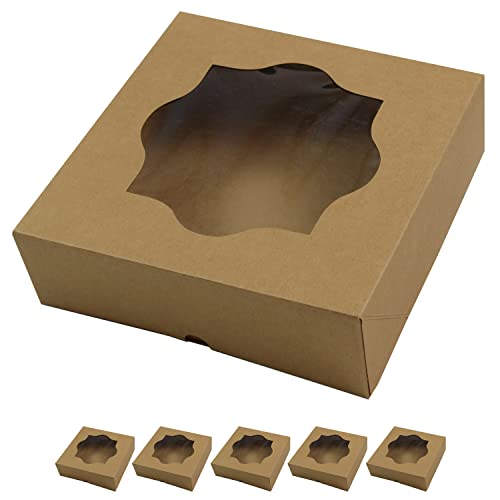 Global Sugar Art 5 Count- 10"x10"x3" Brown Bakery Box for Pies, Cookies, Cakes, Brownies, Quiche and all Baked Goods. Professional Looking Natural Kraft Paper Pastry Boxes