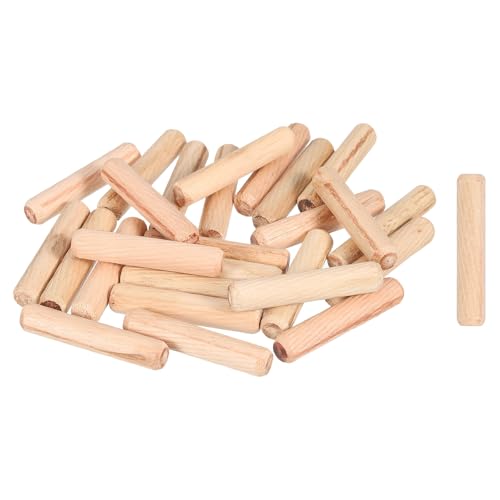 sourcing map 60Pcs 2/5x2 (10mmx50mm) Wooden Dowel Pins, Fluted Wood Beveled Ends Tapered Dowel Hardwood Pegs, Fluted Wood Dowels Rods for Furniture, Crafts, DIY